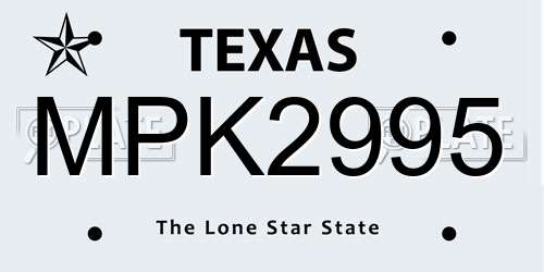 MPK2995 Texas License Plate