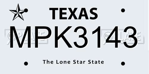 MPK3143 Texas License Plate