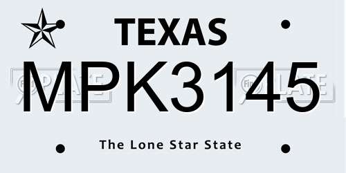 MPK3145 Texas License Plate