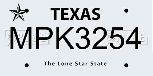 MPK3254 Texas License Plate