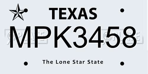 MPK3458 Texas License Plate