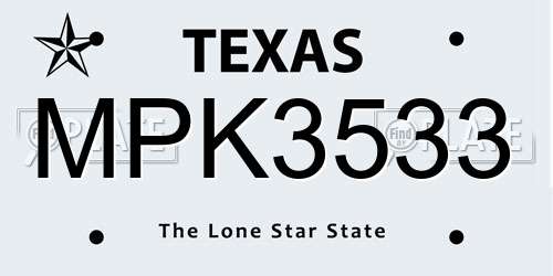 MPK3533 Texas License Plate