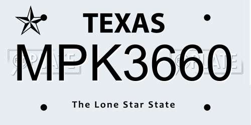MPK3660 Texas License Plate