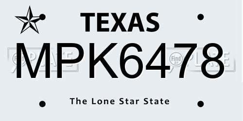 MPK6478 Texas License Plate