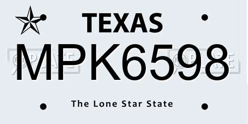 MPK6598 Texas License Plate