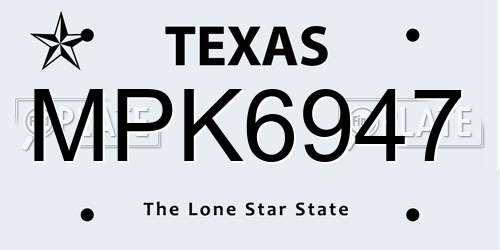 MPK6947 Texas License Plate