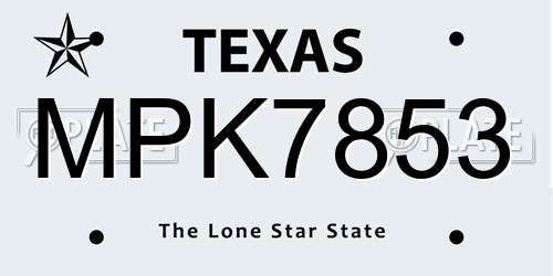 MPK7853 Texas License Plate