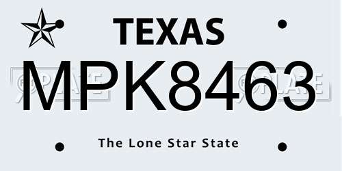 MPK8463 Texas License Plate