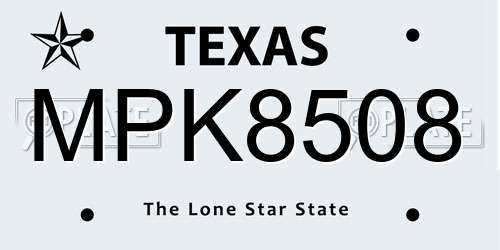 MPK8508 Texas License Plate
