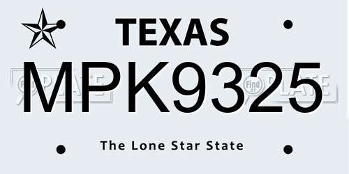 MPK9325 Texas License Plate