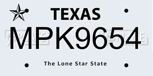MPK9654 Texas License Plate
