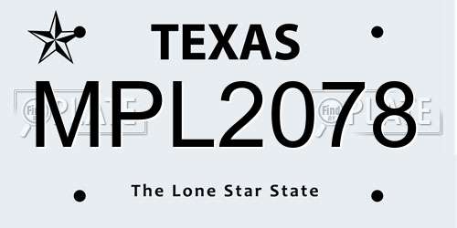 MPL2078 Texas License Plate