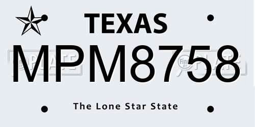 MPM8758 Texas License Plate