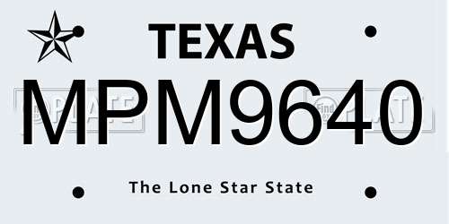 MPM9640 Texas License Plate