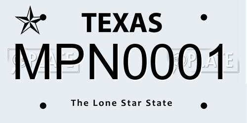 MPN0001 Texas License Plate