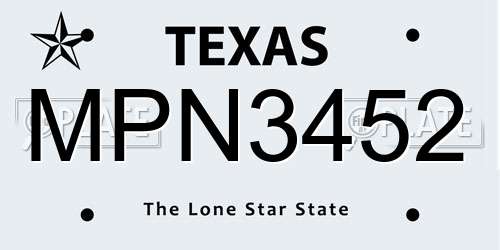 MPN3452 Texas License Plate