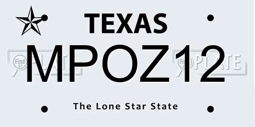 MPOZ12 Texas License Plate