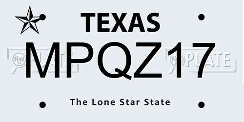 MPQZ17 Texas License Plate