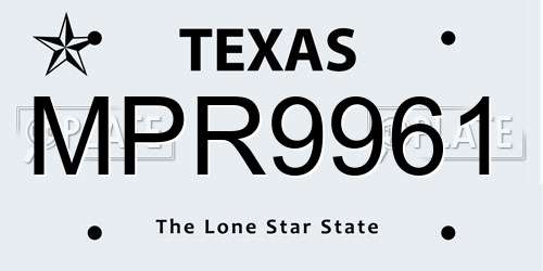 MPR9961 Texas License Plate