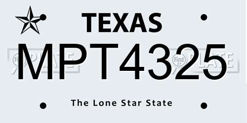 MPT4325 Texas License Plate