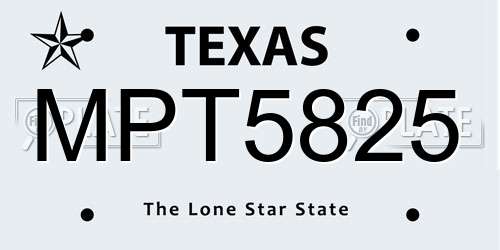 MPT5825 Texas License Plate
