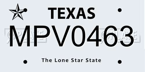 MPV0463 Texas License Plate