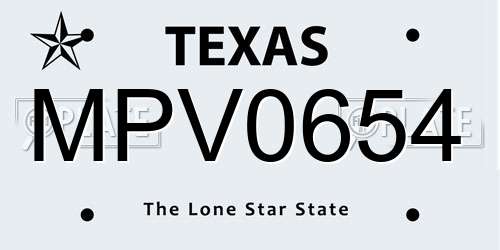MPV0654 Texas License Plate