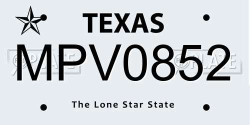 MPV0852 Texas License Plate