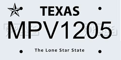 MPV1205 Texas License Plate