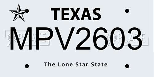 MPV2603 Texas License Plate