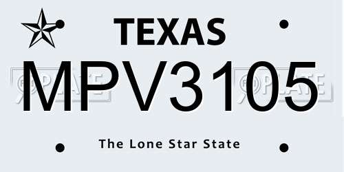 MPV3105 Texas License Plate