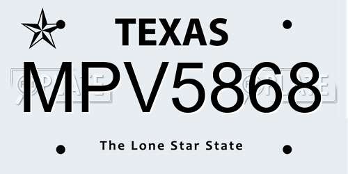 MPV5868 Texas License Plate