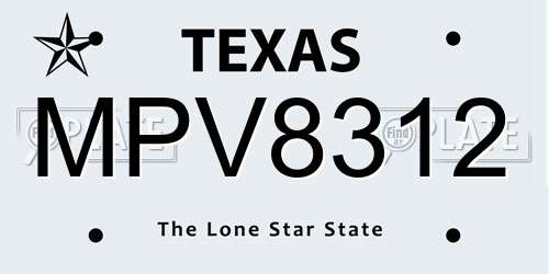 MPV8312 Texas License Plate