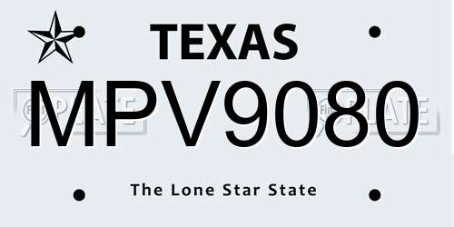 MPV9080 Texas License Plate