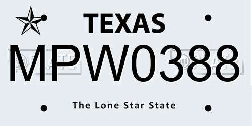 MPW0388 Texas License Plate