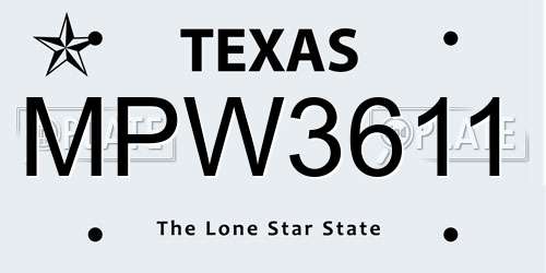 MPW3611 Texas License Plate