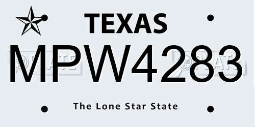 MPW4283 Texas License Plate