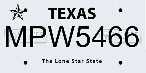 MPW5466 Texas License Plate