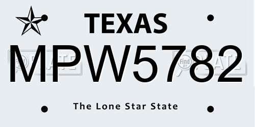 MPW5782 Texas License Plate