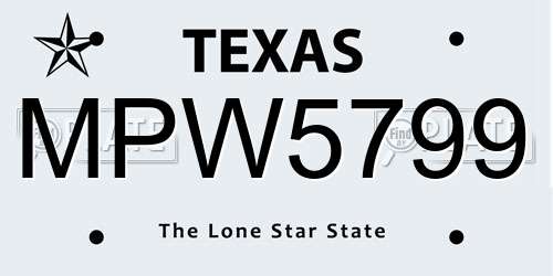 MPW5799 Texas License Plate