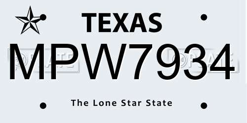 MPW7934 Texas License Plate