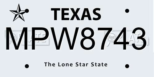 MPW8743 Texas License Plate