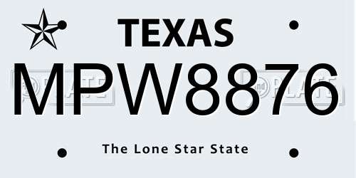MPW8876 Texas License Plate