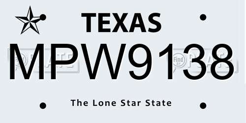 MPW9138 Texas License Plate
