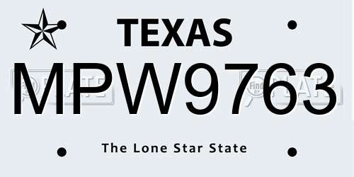 MPW9763 Texas License Plate