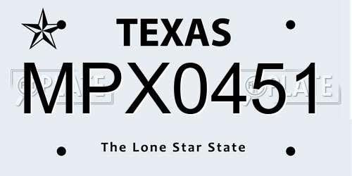 MPX0451 Texas License Plate