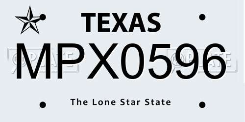 MPX0596 Texas License Plate