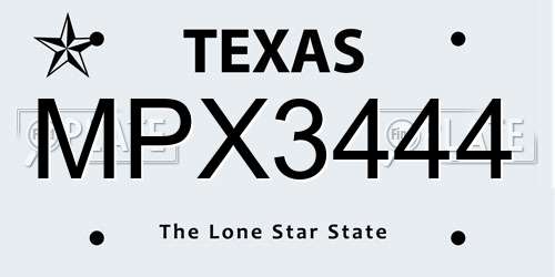 MPX3444 Texas License Plate