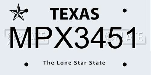 MPX3451 Texas License Plate