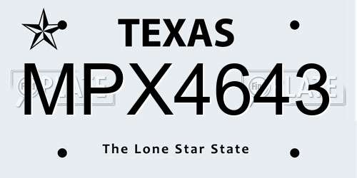MPX4643 Texas License Plate